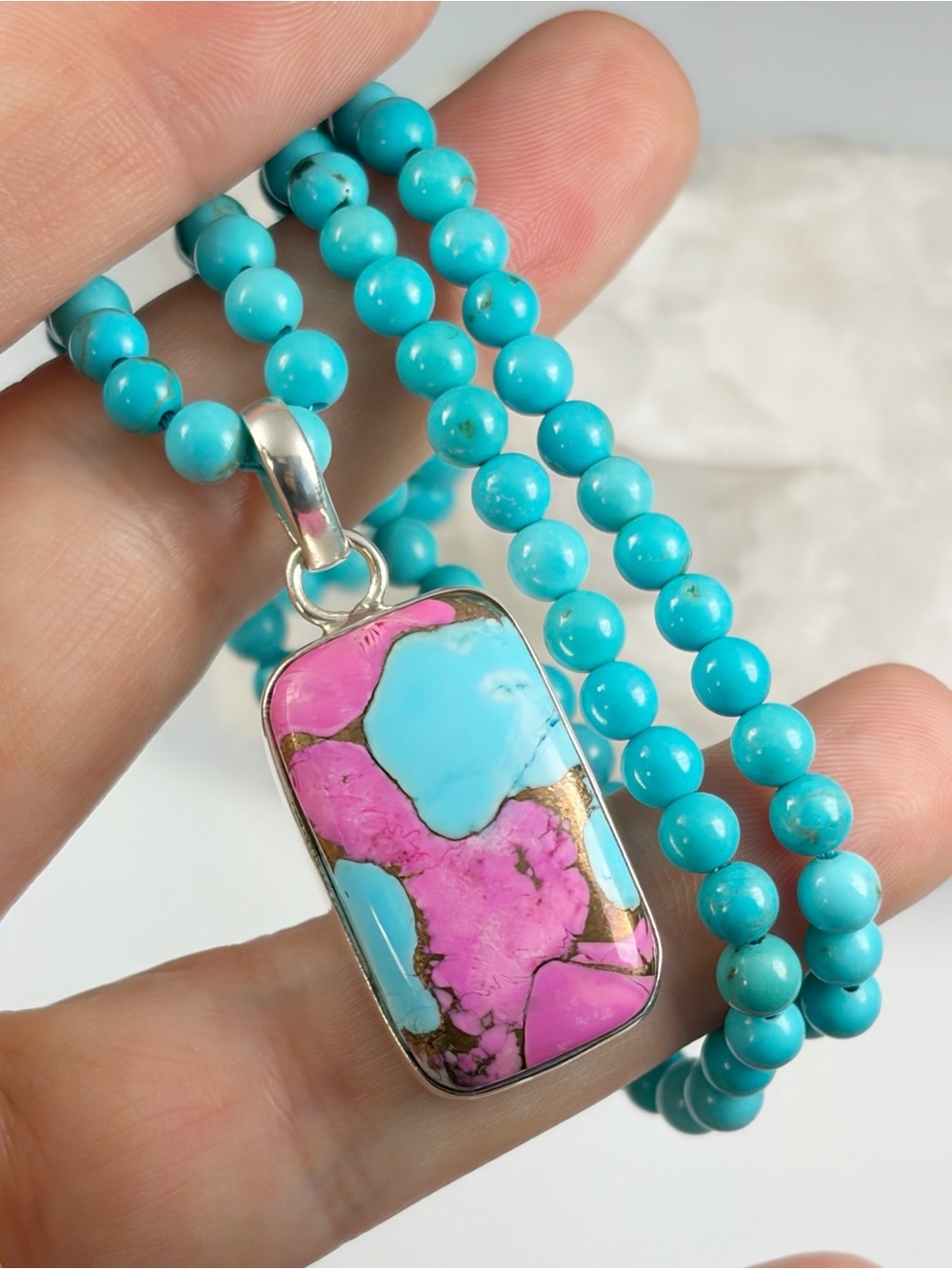 Pure Sterling Silver 925 Cotton Candy Dahlia Kingman Turquoise Pendant